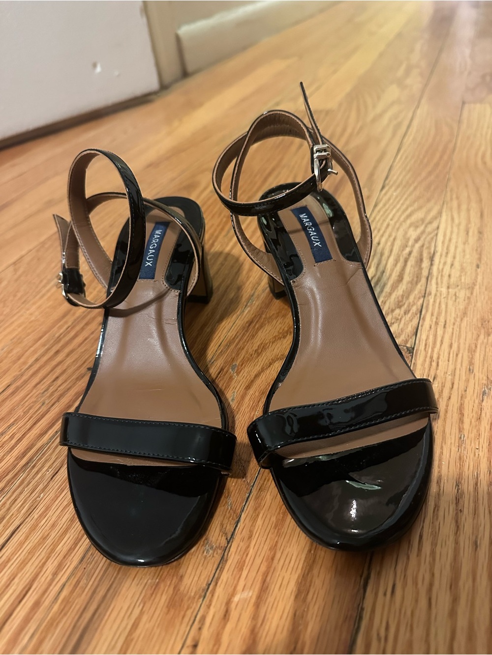 Margaux Black Patent Ankle-Strap Block Heels